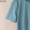 ZANZEA Damen Sommer Freizeit Rundhals Einfarbig Kurzarm Kleid