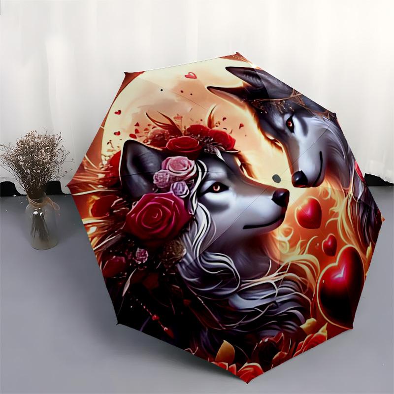 1pc Wolf Love Romance Artwork Umbrella with Plastic Handle,Suitable for All Seasons Home Travel Outdoor UmbrellaDD965