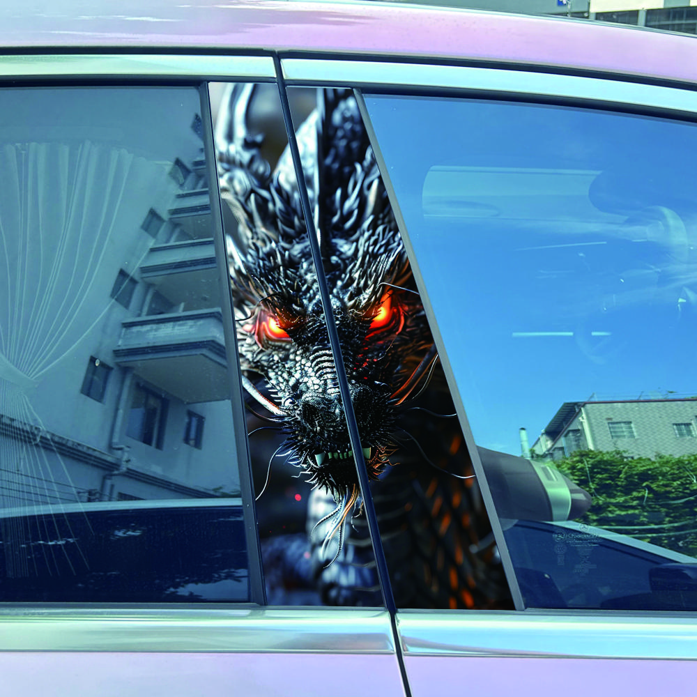1Pair/2pcs Black Dragon Car Stickers Auto B-pillar Waterproof Durable Decals Cover Scratches