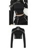Punk Style Slim Fit Mesh Patchwork Hollow Long Sleeve T-shirt for Women