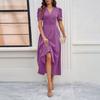 Vestito Elegante e alla Moda a Vita Alta Colorato Aderente a Maniche Corte per Donna