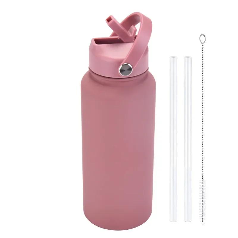 1L Sports WATER BOTTLE With Handle And Straw Stainless Steel Large Capacity Vacuum Flasks Drinkware Large Mouth GymThermos CUP