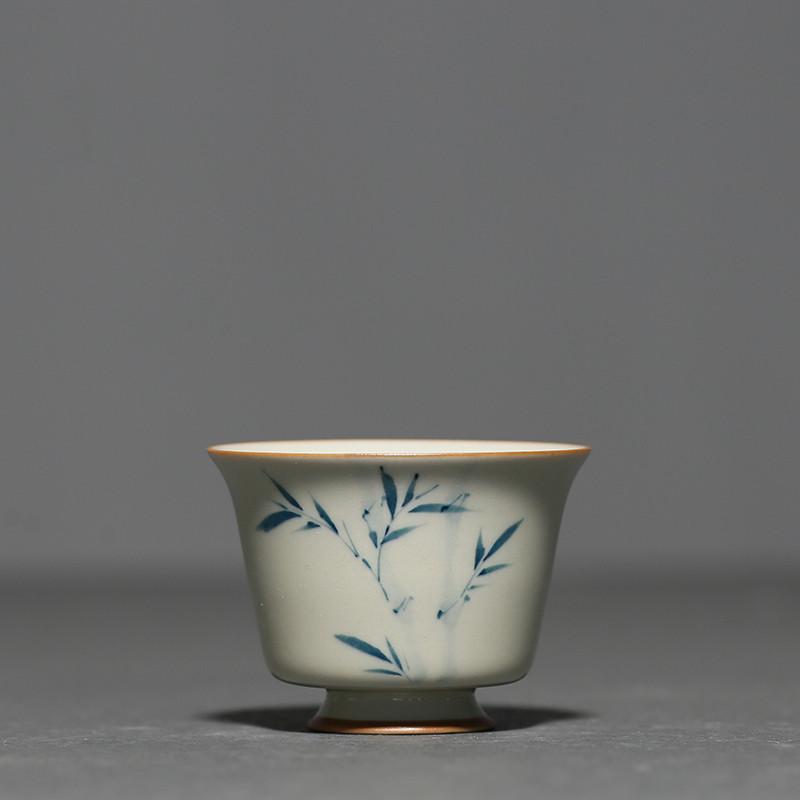 

1 шт. Китайская керамическая чайная чашка Ручная работа с бамбуковыми листьями Персональная чайная пиала Бытовая фарфоровая чашка мастера Аксессуары для чайного набора 6x4.4cm 40ml