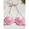 Sexy Petal Bikini Swimsuit Solid Color Petal Cup Pearl Chain Steel Band Bikini Top