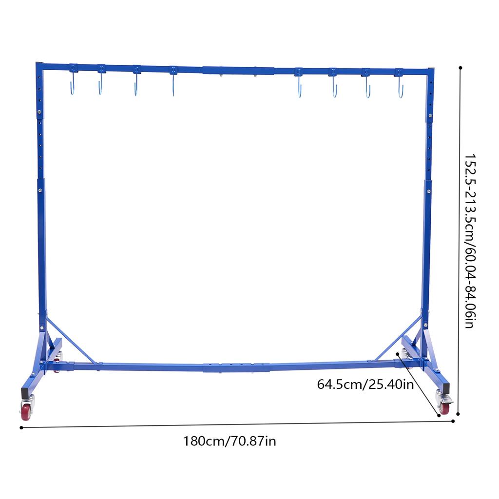 Heavy Duty Auto Painting Stand 8 Hooks Adjustable 5-7FT Height 240LBS Capacity with Casters for Car Door Hood Fender Drying Rack