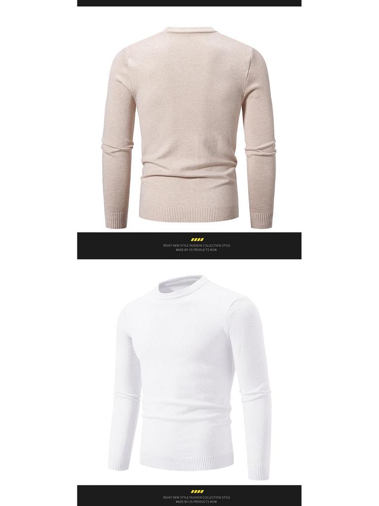2025 Men's Casual Round Neck Solid Color Fashion Sweater