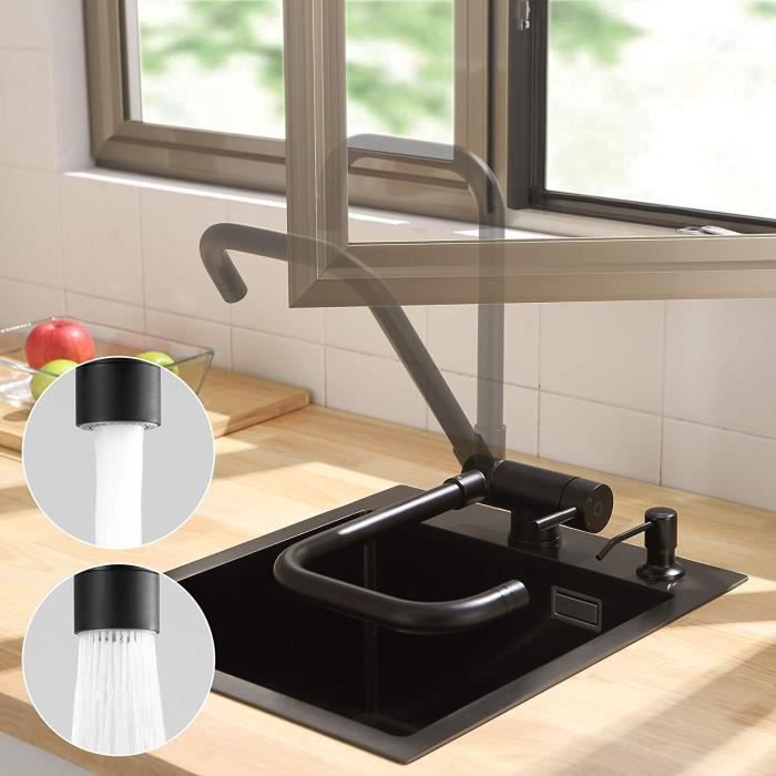 CECIPA Black Folding Kitchen Mixer Foldable Kitchen Faucet with 2 Jets To Choose from Under Window Kitchen Mixer with Orie Spout