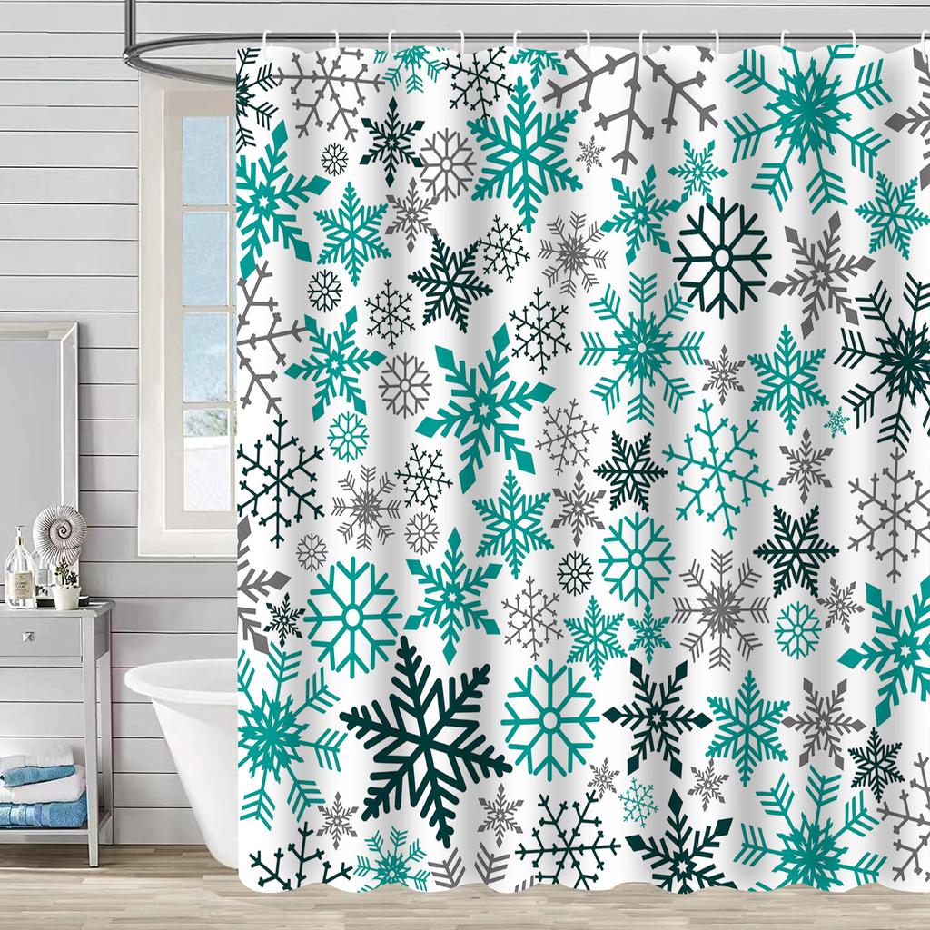Best-Selling Christmas Digital Print Shower Curtain Waterproof, Includes Plastic C-Shaped Hooks