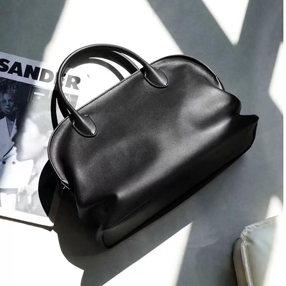 New Bowling Shell Bag Women's Genuine Cowhide Handbag with Pleated Design Large Capacity Crossbody Shoulder Bag for Commute Fashion Daily Use Bag
