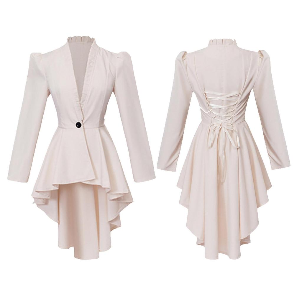 Halloween Carnival Dress Up Party Outfit Coat Medieval Victorian Dress Costume Women Tuxedo Tailcoat Gothic Steampunk Trench Hem