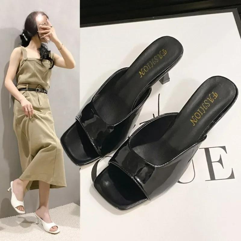 2024 Summer New Women Shoes Fashion Square Head Thin High Heel Sexy Slippers  sandals Zapatos De Mujer sandalias
