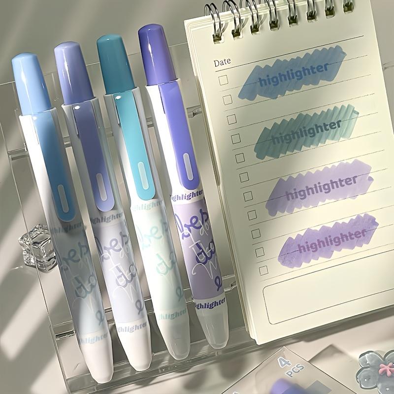 4er-Set Hochleistungs-Klick-Textmarker, 4 Farben, Farbverlauf Blau/Grün/Lila Marker, Leuchtmarker, Augenschonende Textmarker