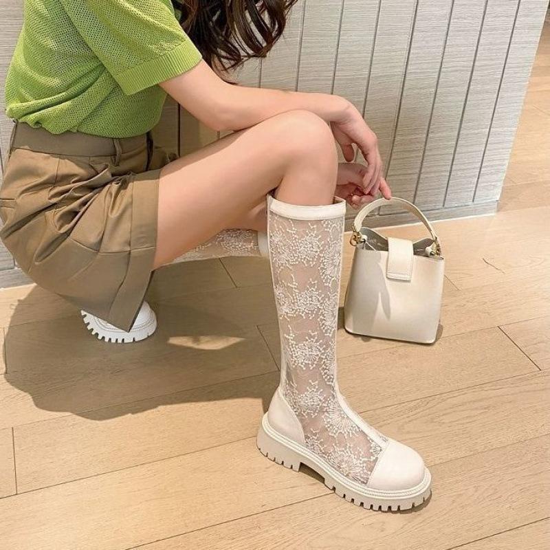 Martin boots women's summer net boots thin 2025 new mesh breathable white thick-soled versatile boots hollow cool boots