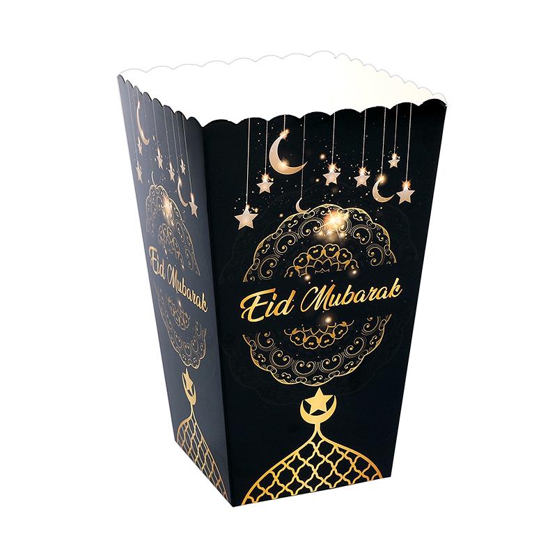 6pcs Eid Mubarak Paper Popcorn Box Ramadan Candy Cookie Snack Box 2025 Islamic Muslim Party Home Decor Supplies Eid Al-Fitr Gift