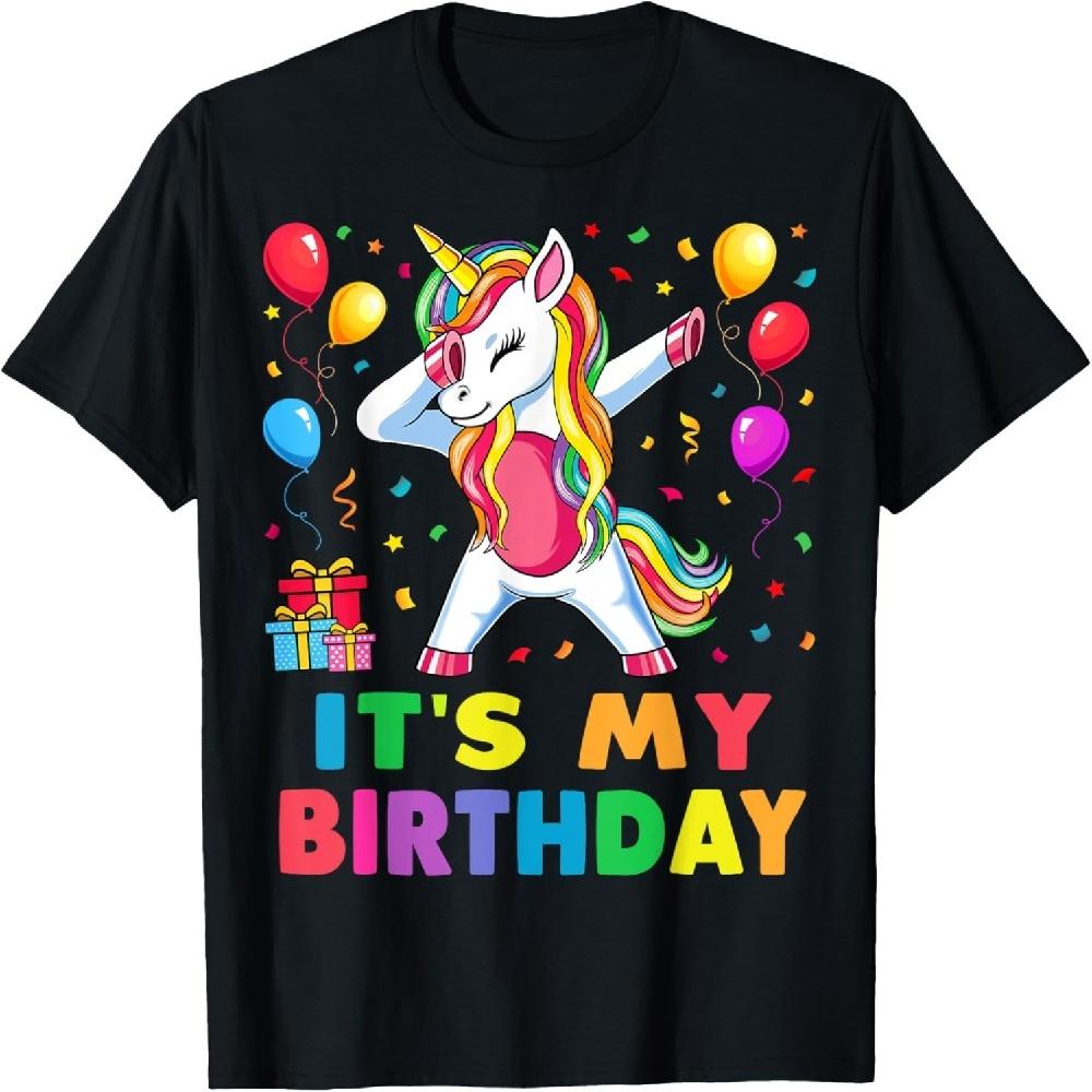 

It s My Birthday for Girls Unicorn Dabbing Party Gift T-Shirt XXXXXL чёрный