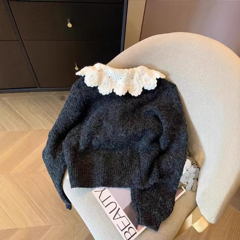 Autumn and winter new doll collar college sweater cardigan sweet knitted jacket top