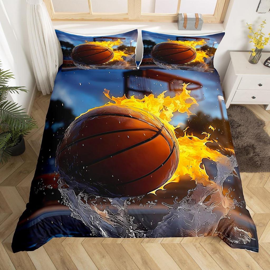 3D Basketball Duvet Cover Sports Game Baseketball Bedding Set Full for Kids Boys Girls Bedroom Decor Baseketball Comforter Cover