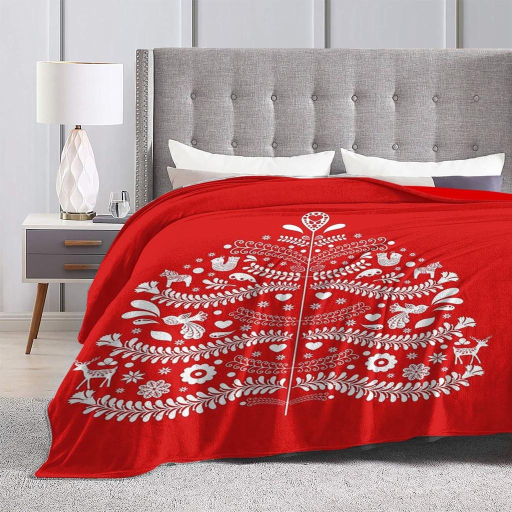 Christmas Snowflakes On Red Xmas  Blanket Soft Warm Flannel Throw Blanket Cover for Bed Living room Picnic Travel Home Sofa
