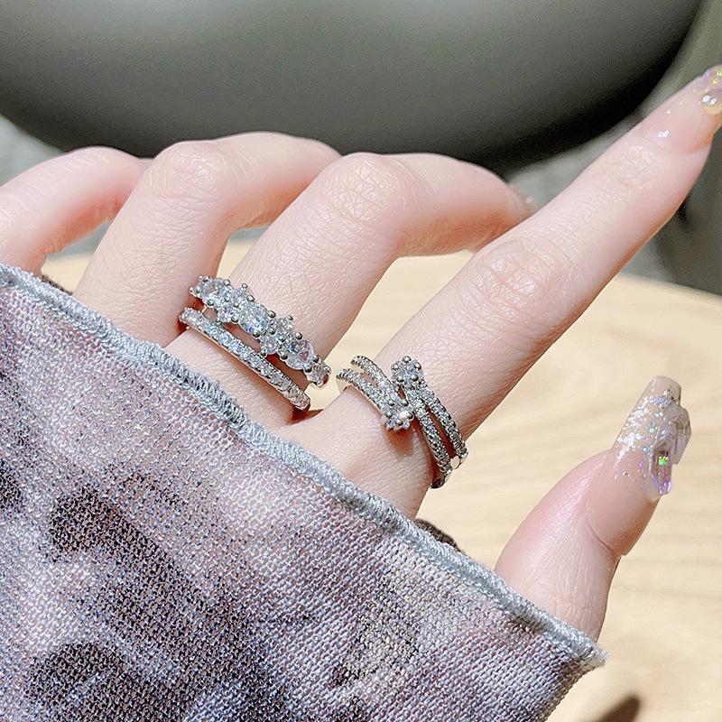 Super Flash Full Diamond Light Luxury High-End Sense Diamond-Encrusted Zir*****Pen Ring Women'S Niche Design Adjustable Ring