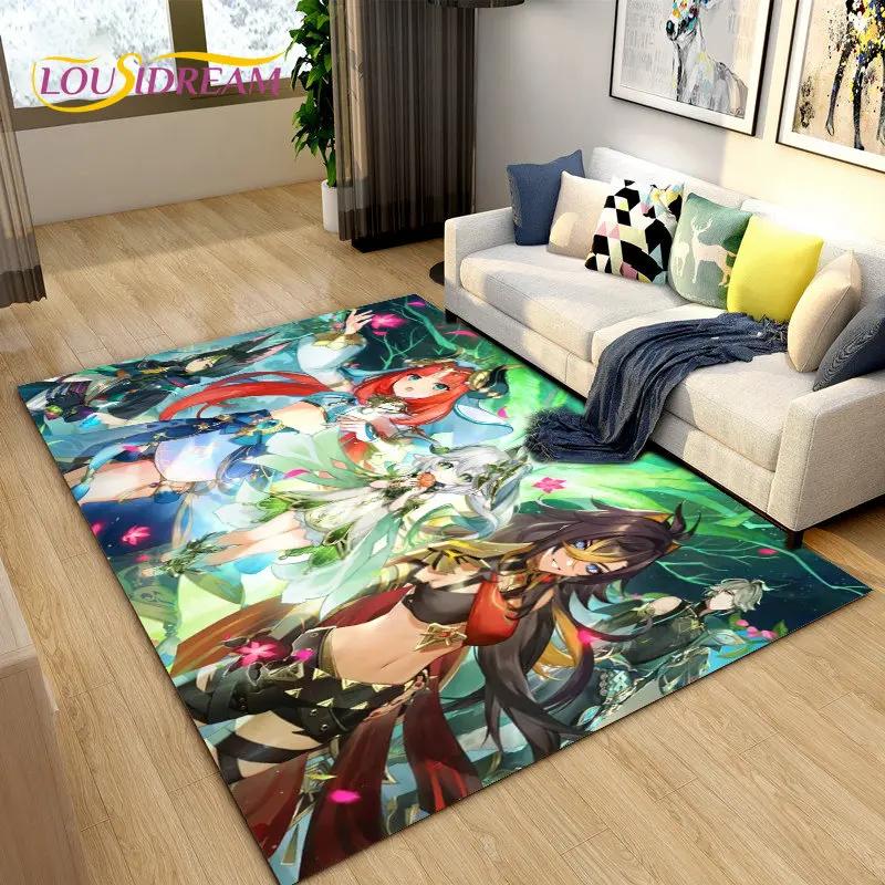 Genshin Impact Gra Gamer Kreskówkowy Dywanik Obszarowy, Dywanik do Salonu Sypialni Sofa Mata Wejściowa Dekoracja, Dziecięca Antypoślizgowa Mata Podłogowa