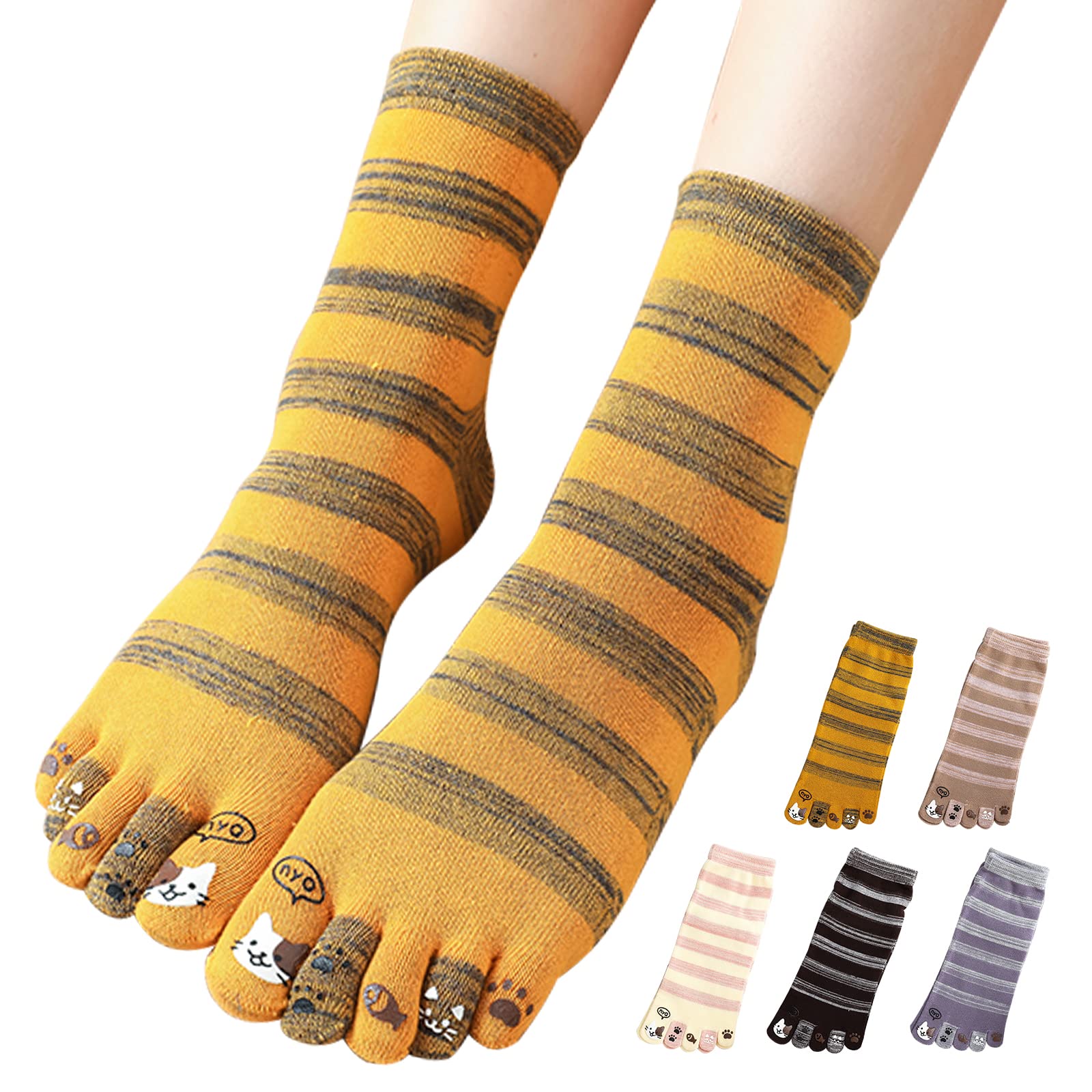 

cat one size fits pairs in 5 [MgDa] Women s 5-toe socks, stay-put socks, breathable, anti-odor, pattern, all, sweat-wicking, quick-drying, mid-length