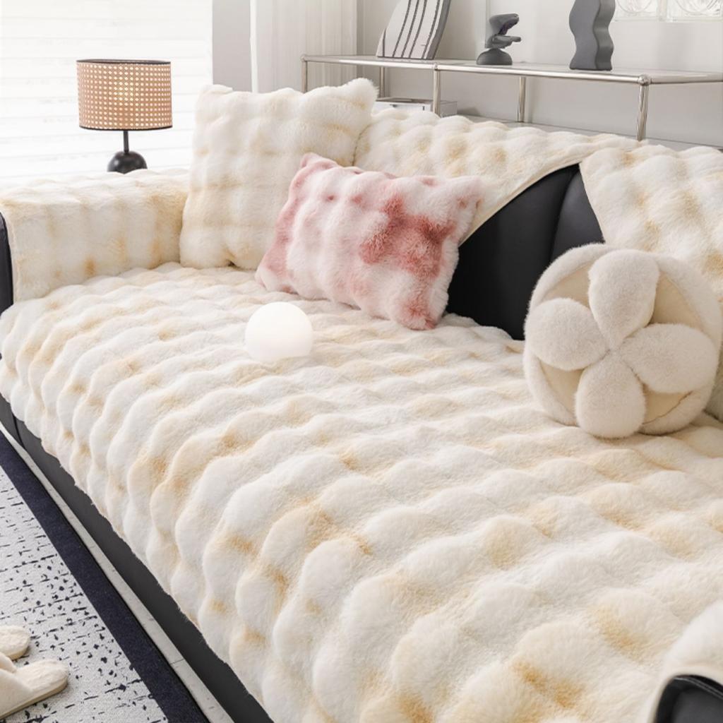 Thicken Tie-Dye Imitation Rabbit Fur Plush Sofa Slipcover Non-Slip Soft Sofa Towel Couch Cover For Living Room Modern Home Decor