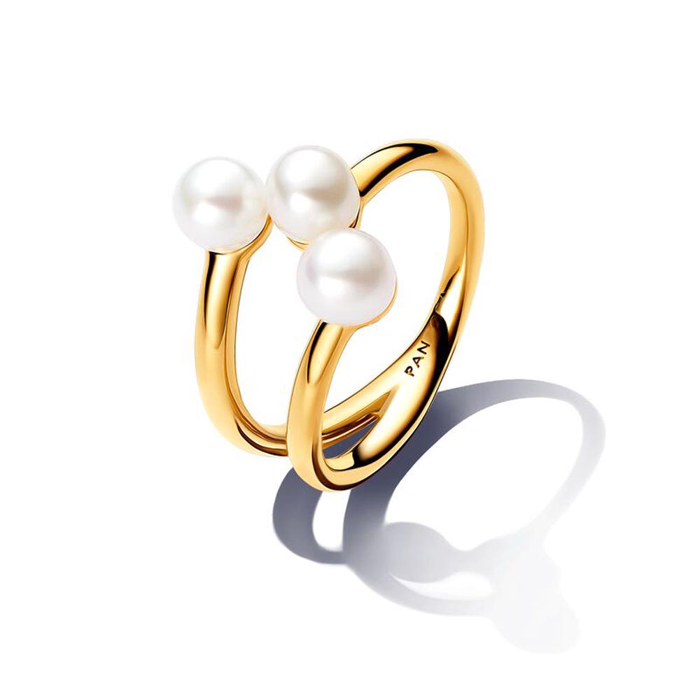 Panjia Dora White Copper-Plated Silver Love Pearl Ring: Irregular Design Valentine's Gift for Her