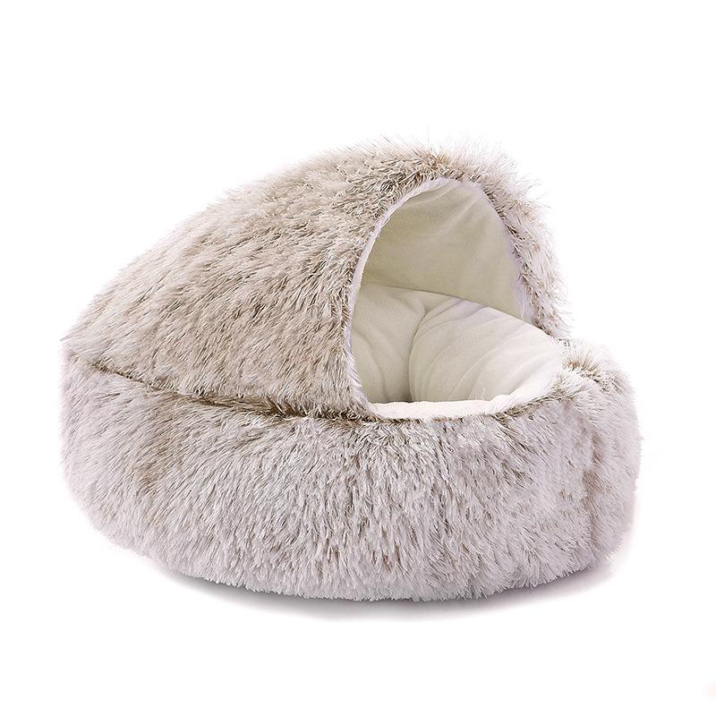 Semi-Enclosed Cat Bed, Shell Style, Winter Insulation, All-Season Fluffy Cat and Dog Bed
