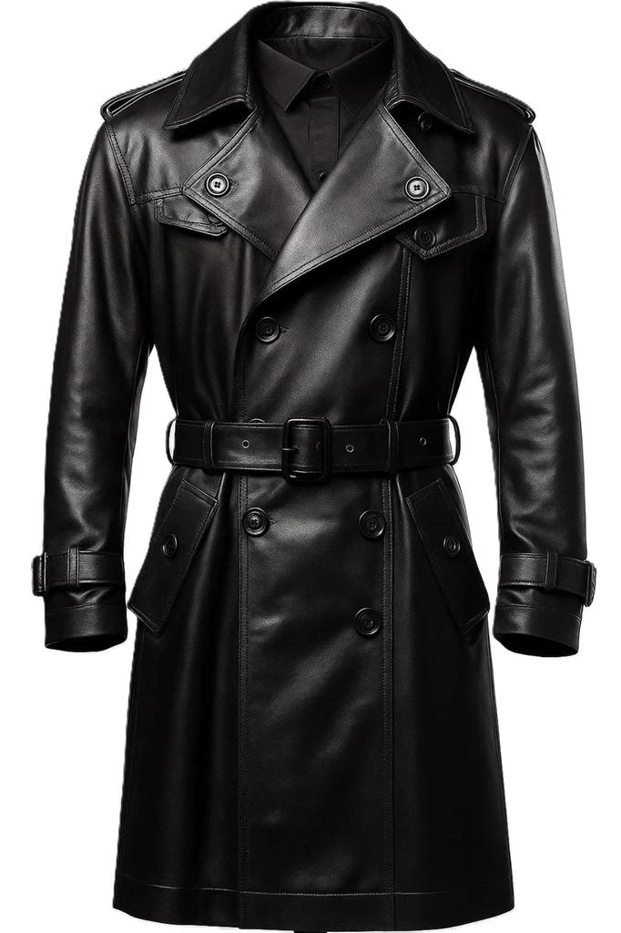Biker Trench Coat Lambskin Black New Leather Handmade Men's Stylish Soft Causal