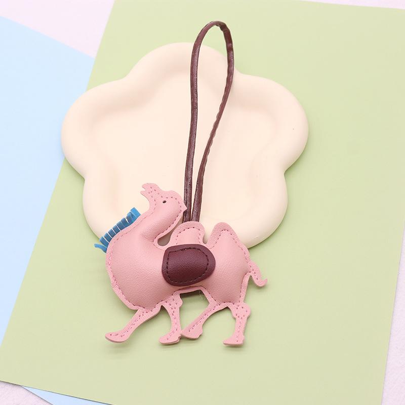 Women Leather Camel Bag Pendant Keychain Cartoon Animal Keyring Cute Ornament