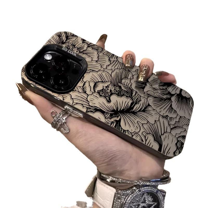 Line Flower Applicable Apple 15 Color Silver iPhone14Pro Creative 13/11Pro Max Frosted 16 Protective Case