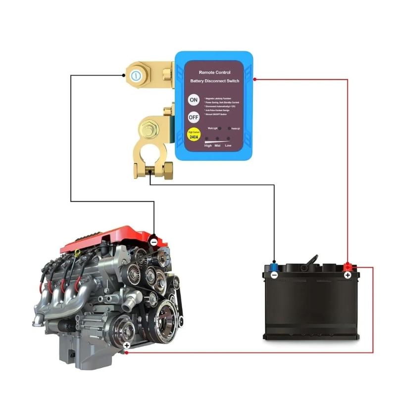 Remote Battery Disconnect Switch 12V 240A Kill Switch Leakage Protections Battery Remote Control Switch with LED Light