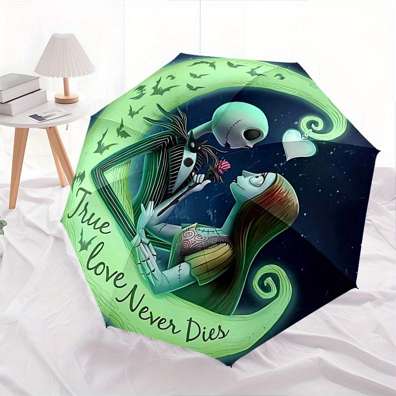 Jack Skellington, Sally Automatic Opening and Closing Umbrella - 8 Ribs Portable Folding Umbrella with Plastic Handle, Suitable for Leisure