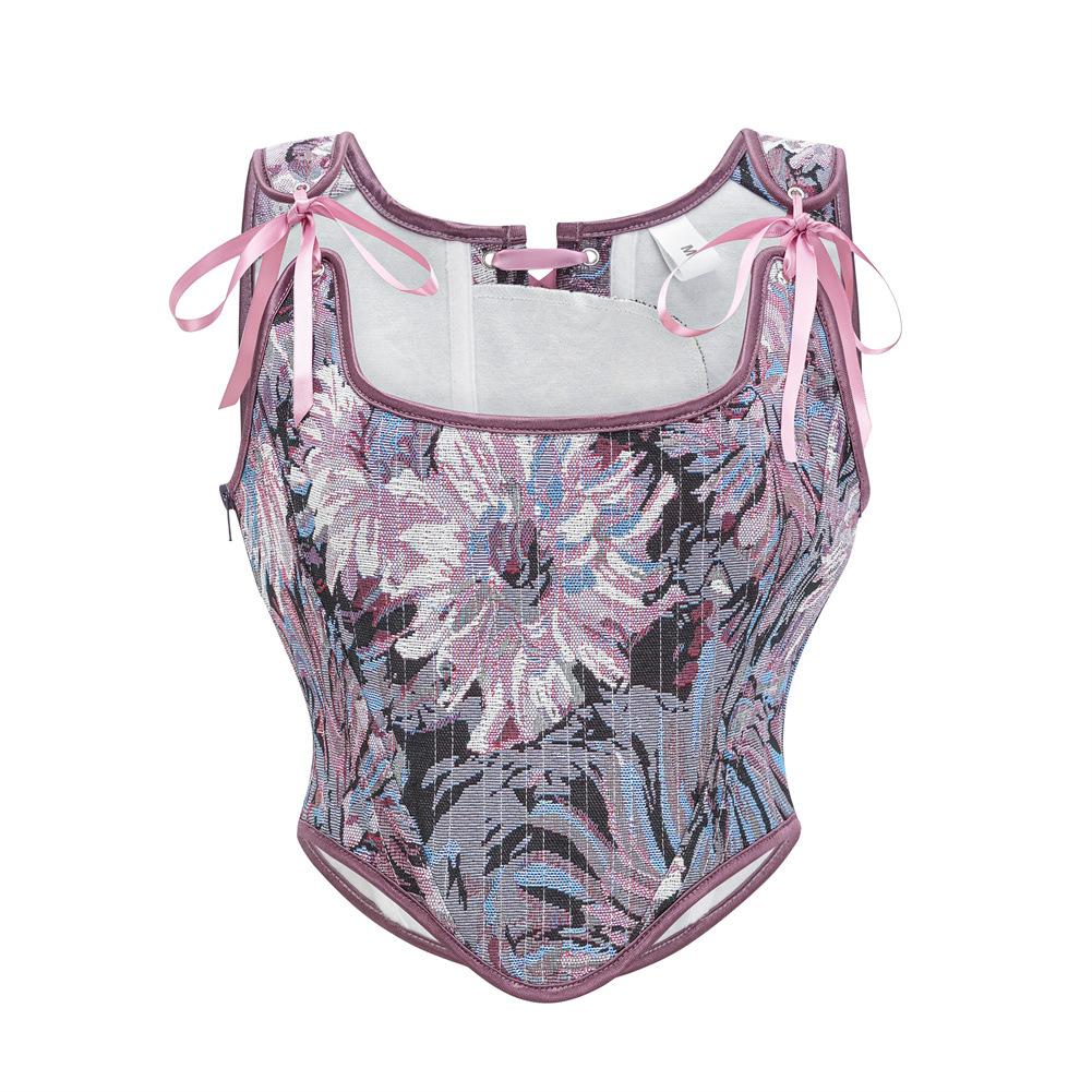 Vintage Floral Bustier Corsets Lingerie Overbust Corset Top Waist Vest with Lace-up Sexy & Firm Control Breathable Design
