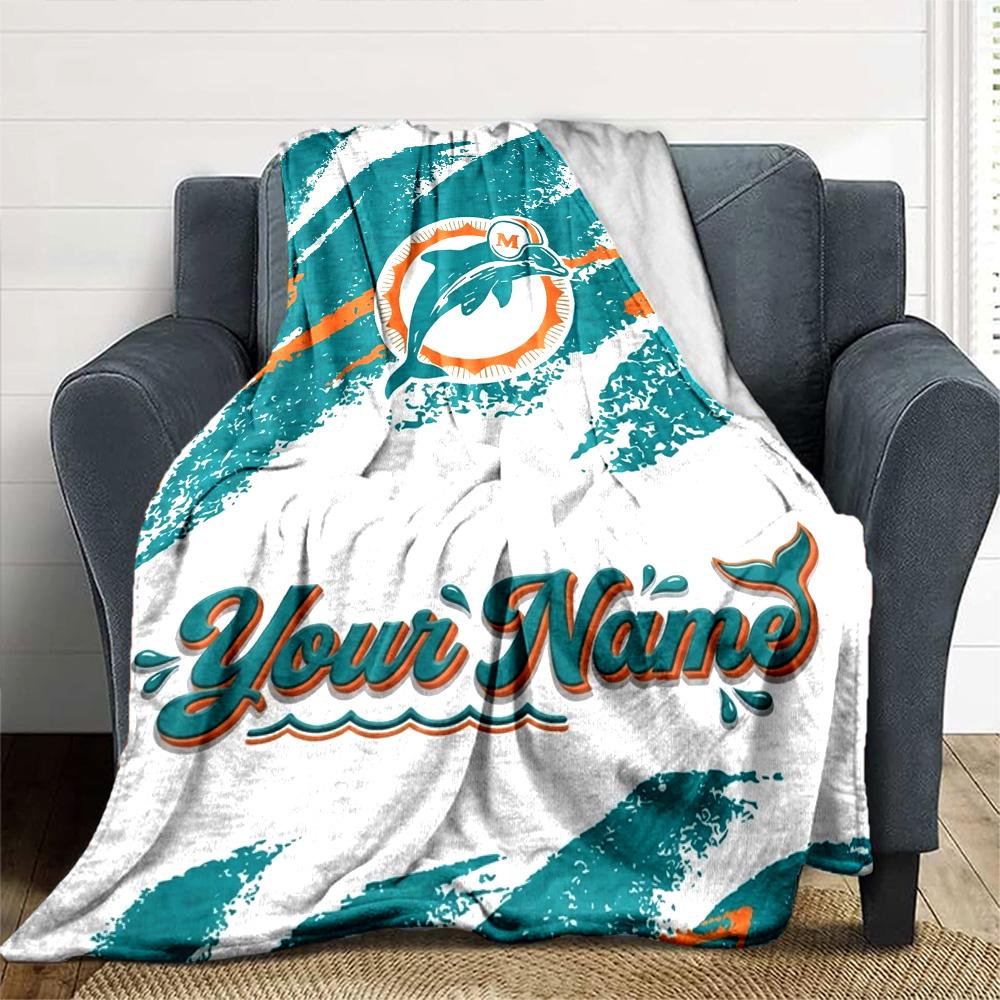 Name Custom Miami Dolphins Print Flannel Blanket High Quality Warm Comfortable Cover for All Seasons Perfect for Gifts Home Decor