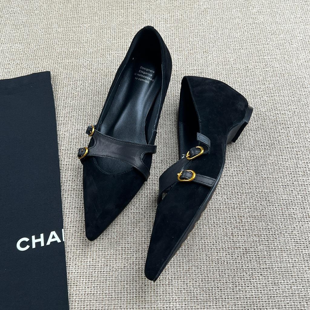 Sheepskin~ inner height increase 4cm genuine leather pointed tip temperament shallow mouth single shoes women's 2025 autumn new flip fur Mary Jane