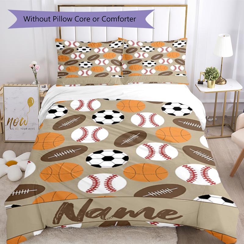 3pcs Custom Name Ball Sports Bedding Set Duvet Cover Closure Includes 1 Duvet Cover & 2 Pillowcases, Soft and Comfortable for All Seasons.