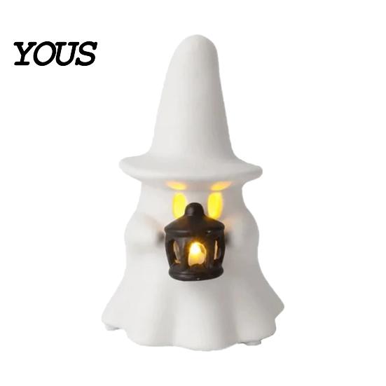 Non Scary Halloween Decoration Ghost Decoration, Light Up Cute Spooky Figurine with Small Desktop Ornament Pumpkin/Lantern for Table Tiered