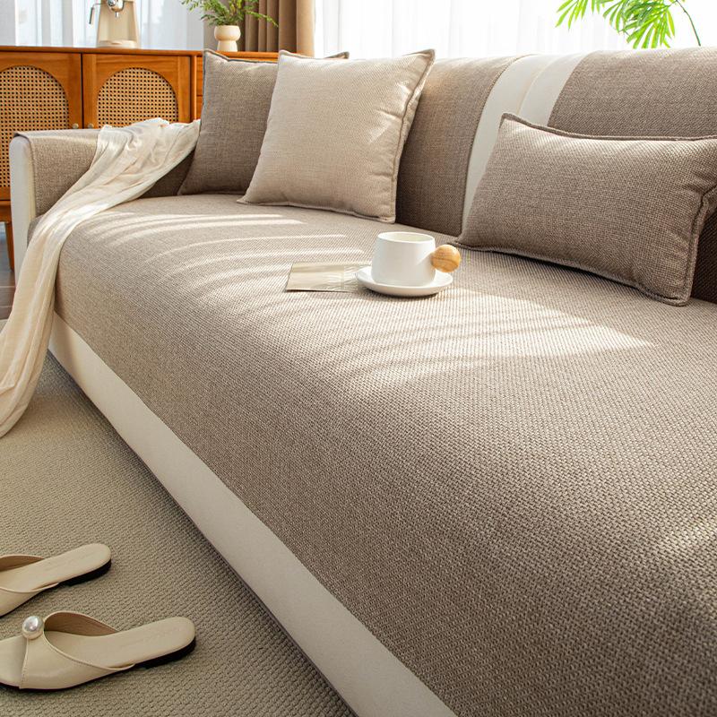 Imitation Cotton and Linen Sofa Cushion Solid Color Minimalist Slip Cushions Anti Wrinkle Wear-resistant Non Shrinking Couch Protection Pads