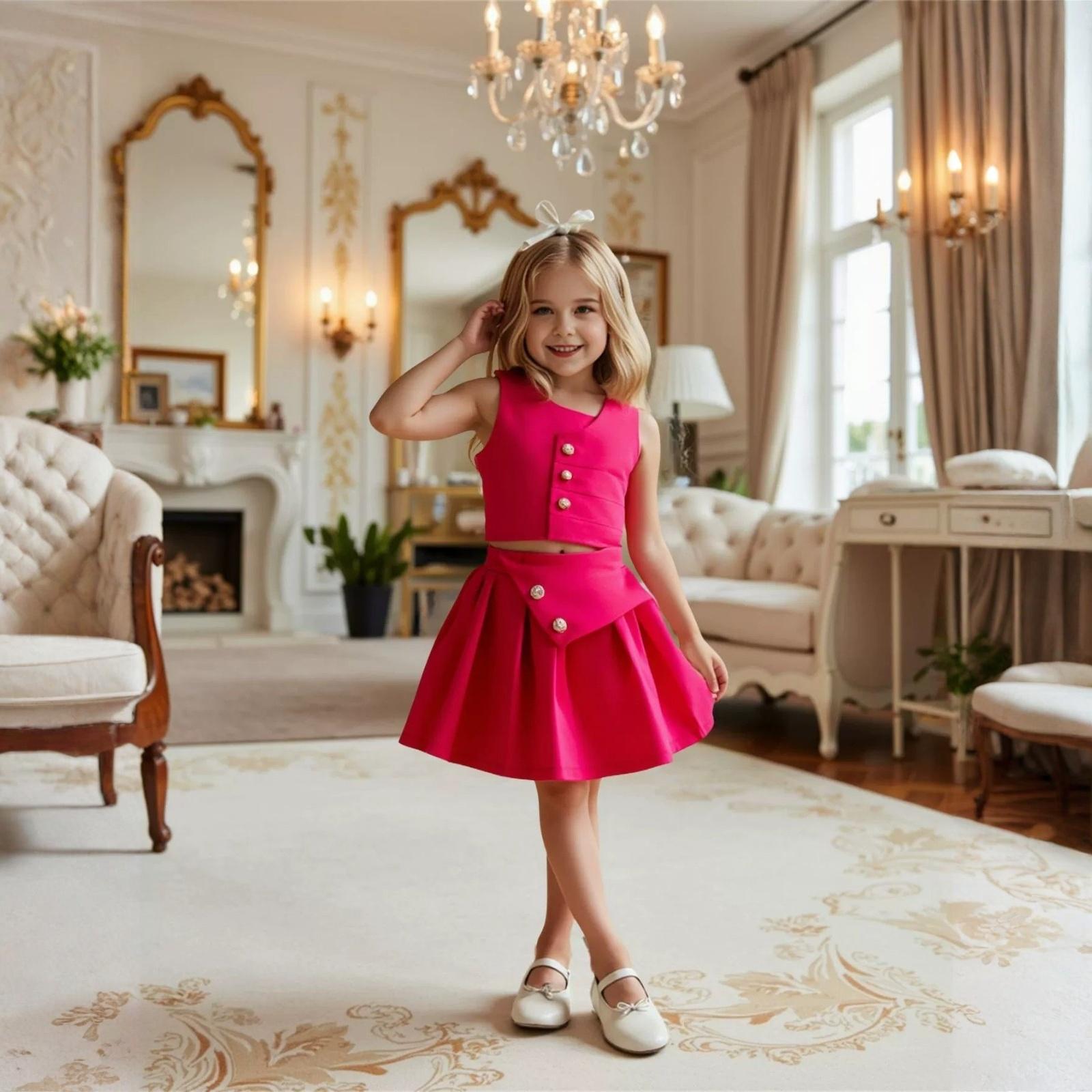 

Girls Stylish Cute Top & Skirt Two-Piece Set 100