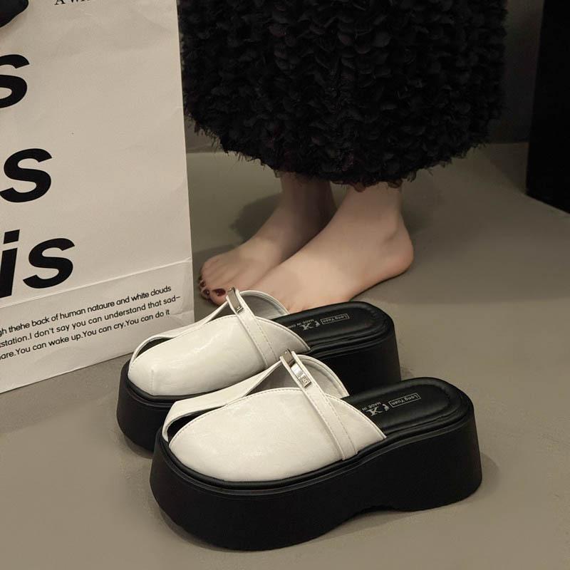 

Light luxury high-grade fish mouth thick bottom half bag head slippers women s 2025 new outer wear summer fashion niche one pedal soft bottom 40