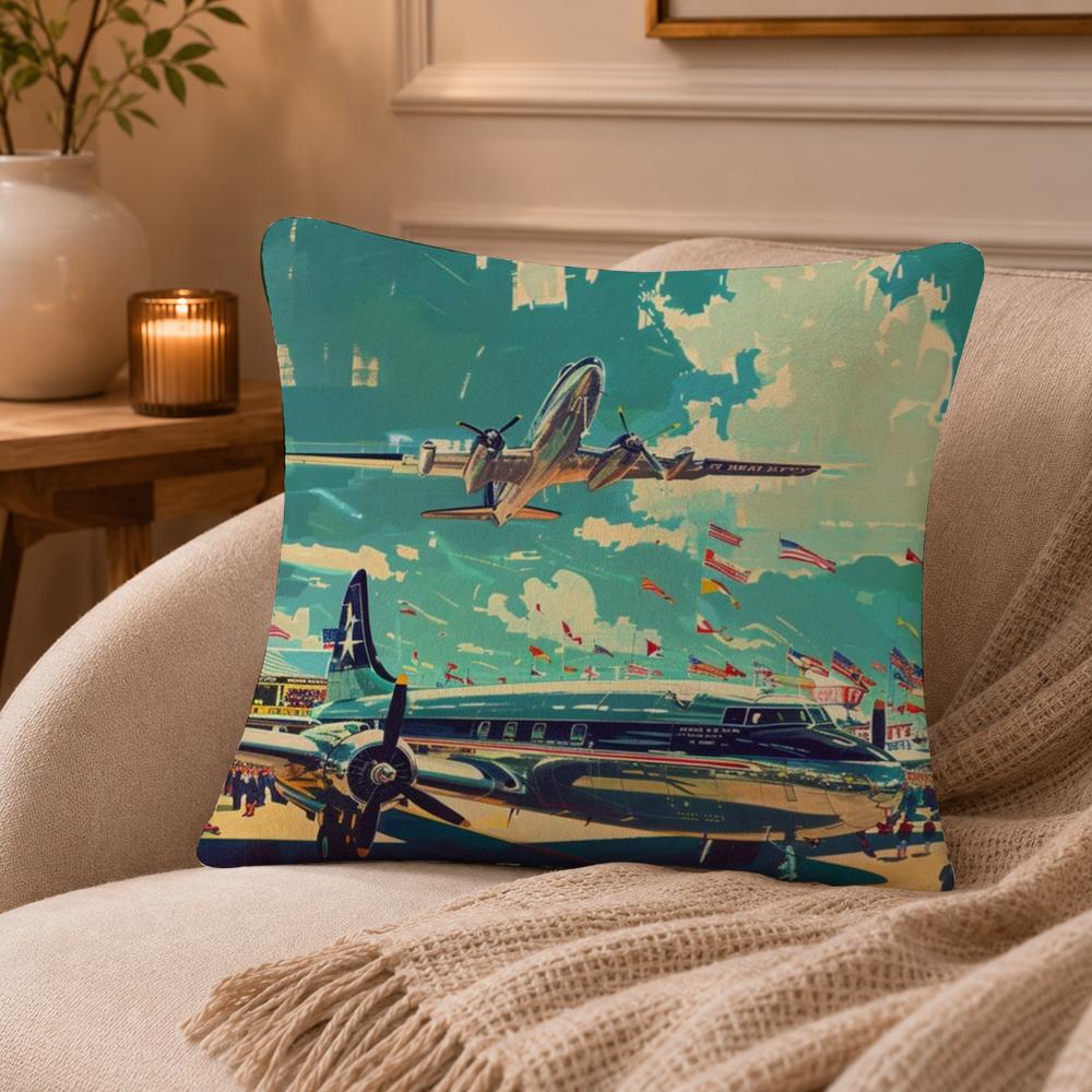 Aircraft Airplane Cool Cushion Cover Anti-dustmite Pillowcase Invisible zipper silky short plush Sofa cushion cover