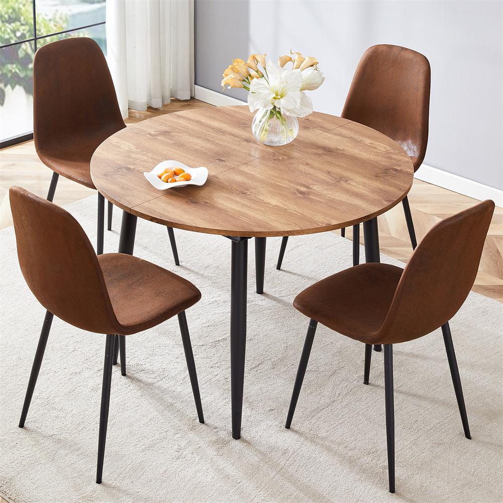 US Dining Table Set Of 4 Dining Table With Extendable Tabletop And Soft Suede Cushion Dining Chairs Set For Kitchen Dining Room