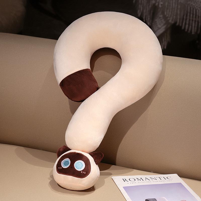 Cartoon Cat Question Mark Neck Pillow Throw Pillow Girls Office Sleeping U-Shaped Pillow Travel Nap Artifact Rag Doll