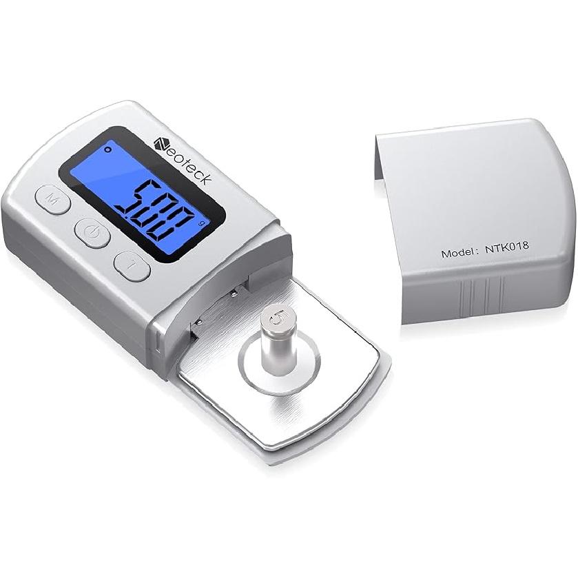 Neoteck Digital Turntable Stylus Force Gauge 0.01g/5.00g with Blue LCD Backlight Turntable Stylus Pressure Gauge with 5g Weight & Leather Case