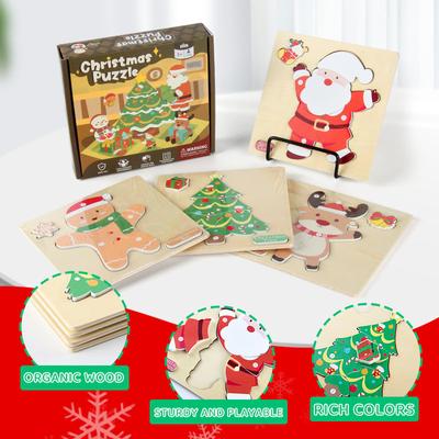 Ensemble de 4 puzzles en bois Père Noël Renne Arbre de Noël Bonhomme en pain d'épices Puzzle Jouet Jouet éducatif Cadeau de Noël fait main