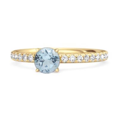 Blue Topaz Round Soliatire Ring - 925 Sterling Silver Gold Vermeil
