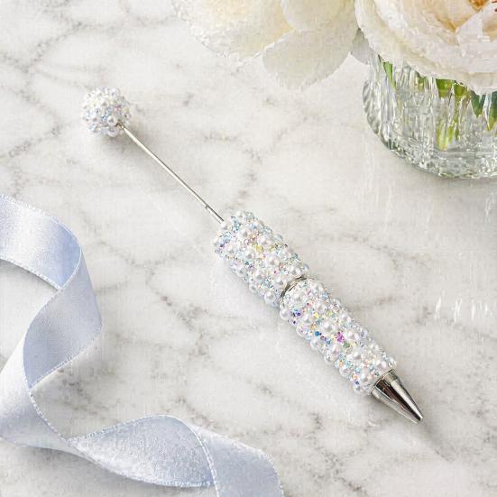 Personalized Gift Pen DIY Beadable Pen, Rhinestone Faux Pearl Ballpoint Fancy Glitter Stationery for Crafts Crafting, Student Office Writing