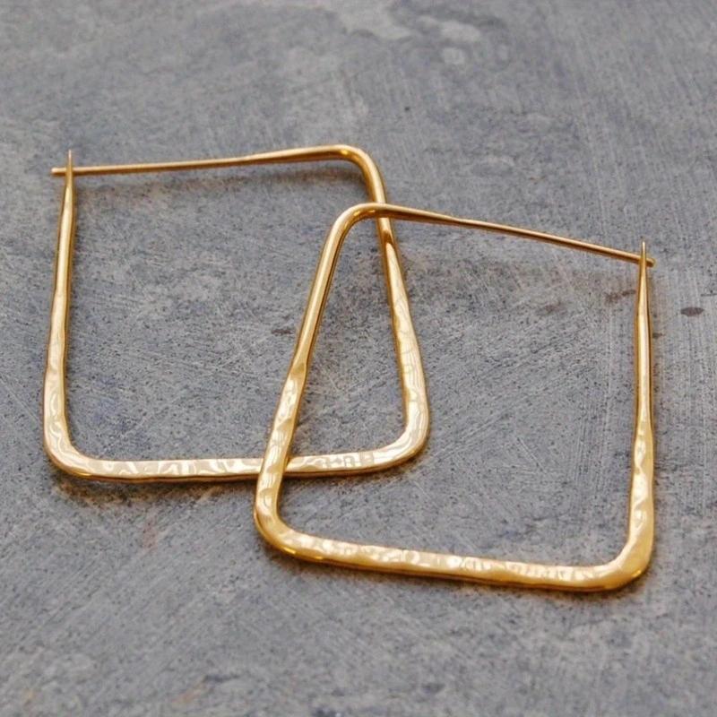 Vintage Originality Gold Color Metal Geometry Square Dangle Earrings for Women Jewelry
