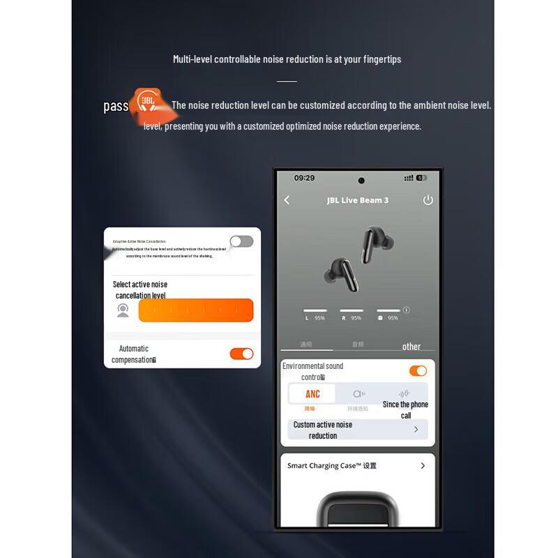 JBL LIVE BEAM 3 True Wireless Smart Noise-Cancelling Earbuds with Touchscreen Case